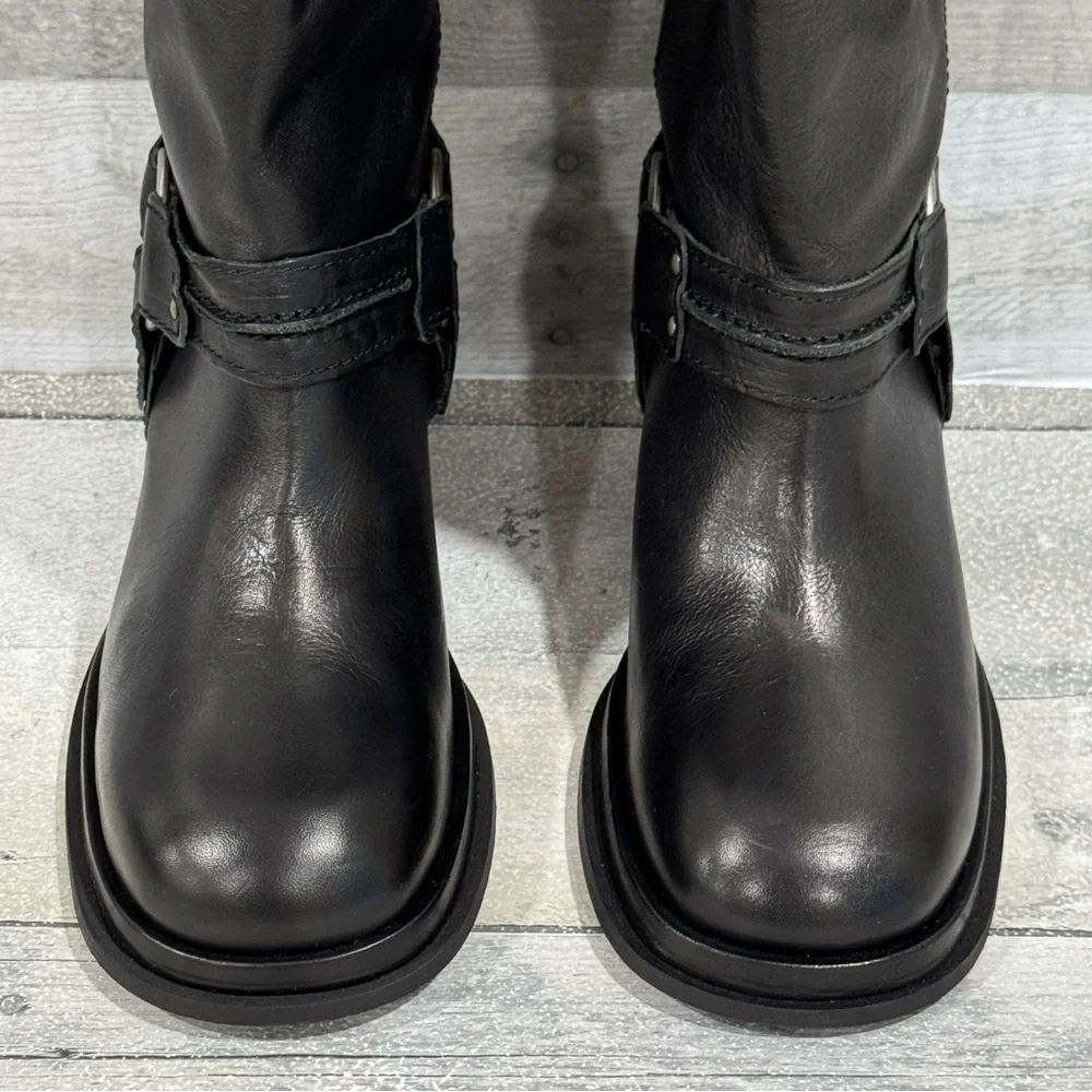 free people Anok Harness Moto Boots in Black Distressed Leather - Sz - 7.5 - Picture 4 of 13
